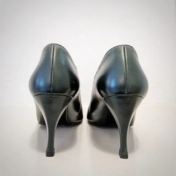 VINTAGE 80s STUART WEITZMAN for Mr. Seymour Forest Green Gold Chain Pumps Sz. 11 - Picture 3 of 12